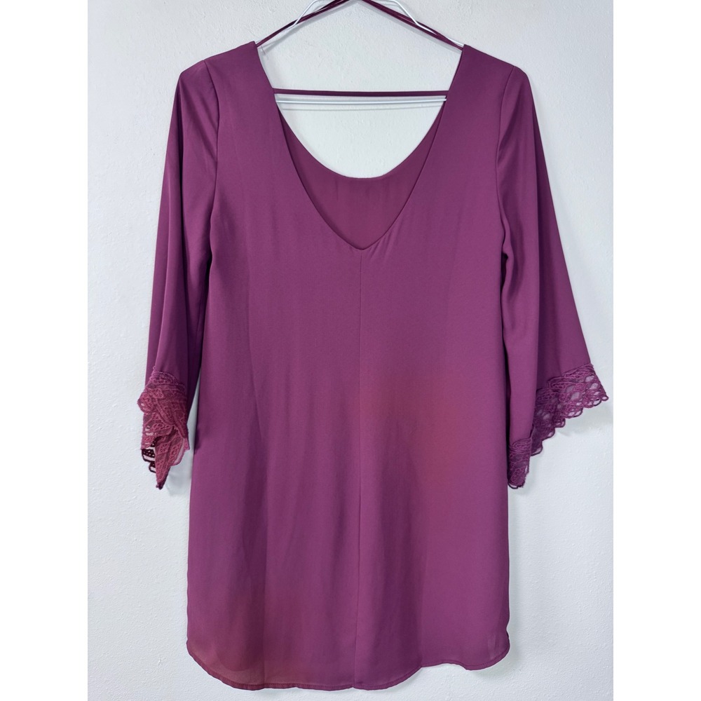 ASTR the Label Dress Dusty Rose Lace Trim 3/4 Sleeve Mini Casual Formal Sz Small - Picture 3 of 10